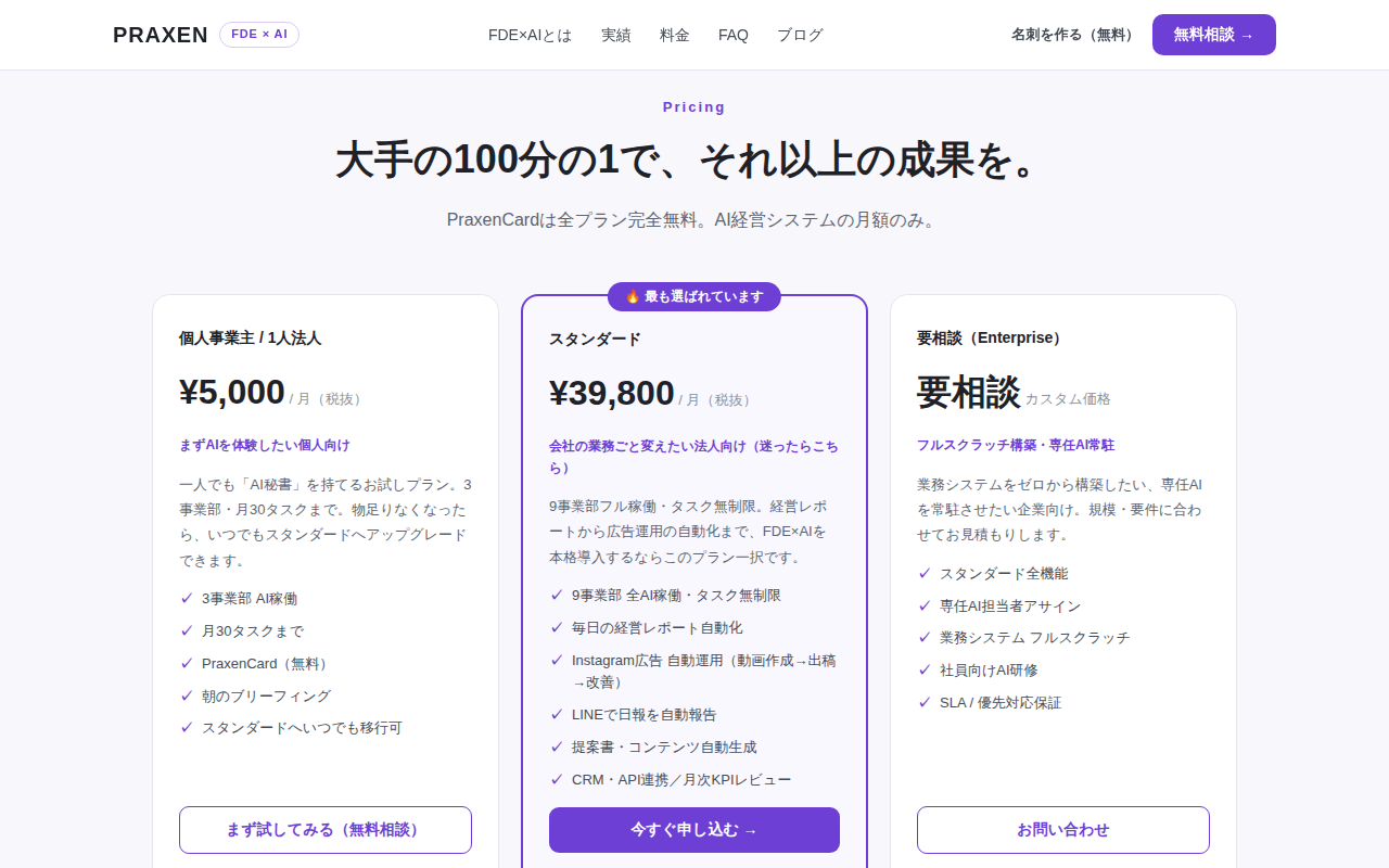 Praxen LPの料金セクション