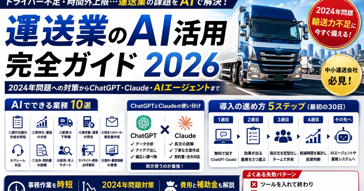 運送業のAI活用完全ガイド2026 記事のアイキャッチ画像
